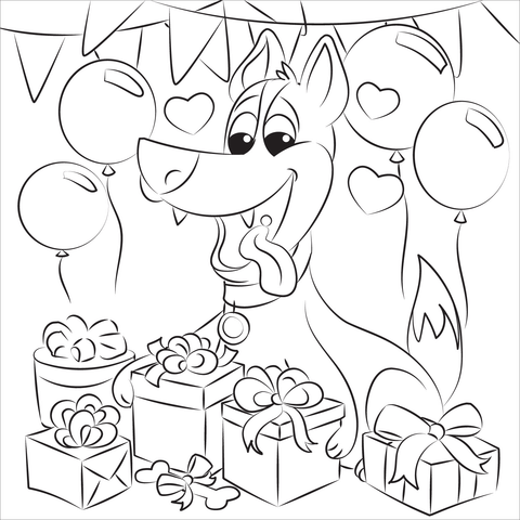 Dogs Birthday Coloring Page